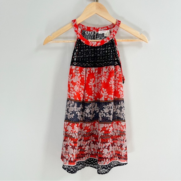 Meadow Rue Tops - Meadow Rue Anthropologie Annora Crochet Sheer Printed Halter Tank Top Red XS